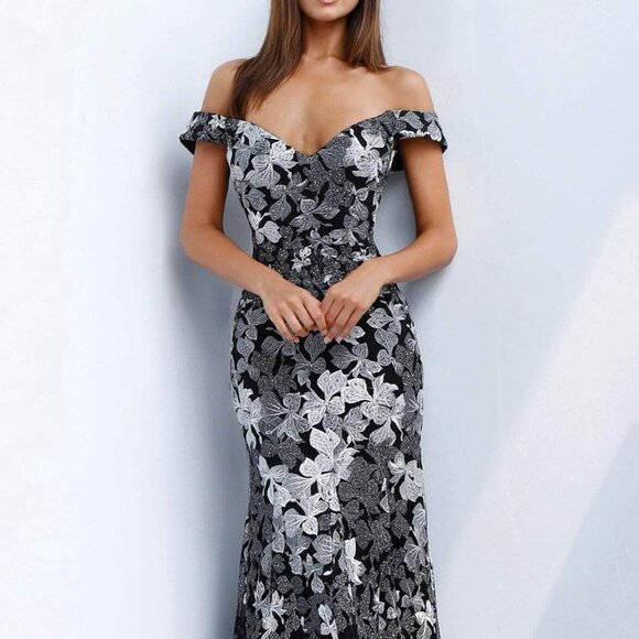 SALE NWT Jovani 61380SC Embroidered Prom Dress Black/Gray 10 - Picture 1 of 6